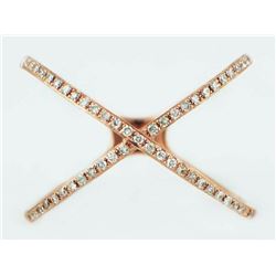 14K Rose Gold Criss-Cross 0.18ct Micro Pave Diamonds Knuckle X Ring - Size 7
