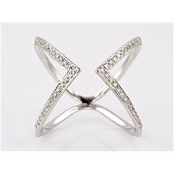 0.22ct Micro Pave Diamond in 14K White Gold Chevron X Cuff Ring - Size 7