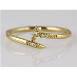 0.02ct Pavé Diamonds 14K Yelllow Gold Bend Nail Band Designer Ring - Size 6.5