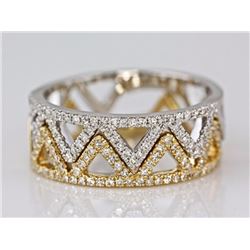 14K White & Yellow Gold 0.40ct Pavé Diamonds Aztec Pyramid Band Ring Set Size 7