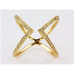 0.22ct Micro Pave Diamond in 14K Yellow Gold Chevron X Cuff Ring - Size 7