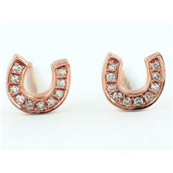 0.06ct Micro Pavé Round Diamonds "HORSESHOE" 14K Rose Gold Stud Earrings - 5.5mm