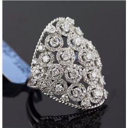 2.69 ctw Prong Channel  Set Diamond Filigree Ring 14K White Gold   8.21g|**Size:6.5