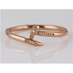 0.02ct Pavé Diamonds 14K Rose Gold Bend Nail Band Designer Ring - Size 6.5