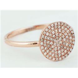 14K Rose Gold 0.27ct Micro Pave Diamond Round Plate Band Ring - Size 7