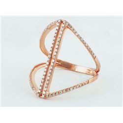 14K Rose Gold 0.28ct Pave Diamond Two-Rows Bar Band Ring - Size 7 RESIZABLE