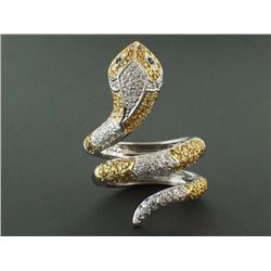 1.20ct Round Diamonds 14K 2Tone Gold Serpent of Slytherin Snake Wrap Ring Size 7