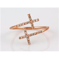 14K Rose Gold 0.07ct Round Micro Pave Diamonds Double Cross Wrap Ring - Size 7