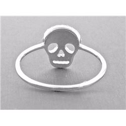 0.12ct Micro Pavé Round Diamonds 14K White Gold Skull Ring - Size 6.5