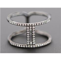 0.20ct Pavé Diamonds Two Vertical Bars 14K Black Rhodium Gold Double Band Ring