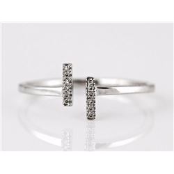 0.04ct Pavé Diamonds in 14K White Gold Double Bar T Cuff Ring - Size 7