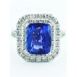 3.77ct Cushion Tanzanite with Diamond 14K White Gold Halo Engagement Ring - 6.5
