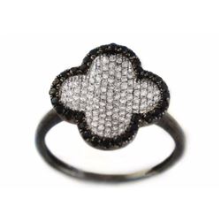 14K Black Rhodium Gold Clover Quatrefoil 0.62ct Diamond Flower Cocktail Ring - 7