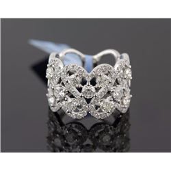 2.10 ctw Pave Channel Set Diamond  Filigree Ring 14K White Gold   5.83g|**Size:6.5