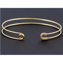 14K Yellow Gold 0.08ct Micro Pavé Diamonds Safety Pin Motif Cuff Bracelet - 6.5"