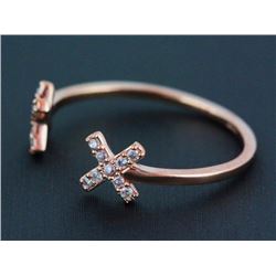 0.10ct Pavé Diamonds 14K Rose Gold Double Cross Plus X Cuff Ring - Size 6.5