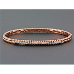 0.48ct Pavé Round Diamond in 14K Rose Gold Rope Bangle Bracelet - 6.5"