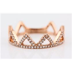 0.20ct Pavé Diamonds in 14K Rose Gold Aztec Pyramid Crown Band Ring - Size 7