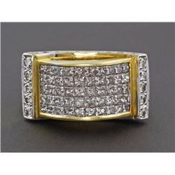 3.10ct Invisible Princess-Cut Diamonds 18K Yellow Gold Statement Ring - Size 7