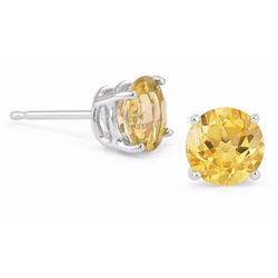 Citrine 7mm 2.60 tcw Classic Stud Earring 14K White or Yellow Gold