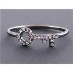 0.12ct Micro Pavé Diamond in 14K Black Rhodium Gold Skeleton Key Ring - Size 6.5