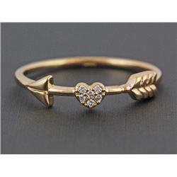 0.03ct Micro Pavé Diamonds Heart With Arrow in 14K Yellow Gold Ring - Size 6.5
