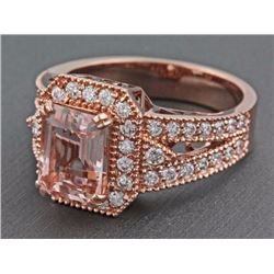 2.18ct Emerald Cut Morganite with Diamonds in 14K Rose Gold Anniversary Ring - 7