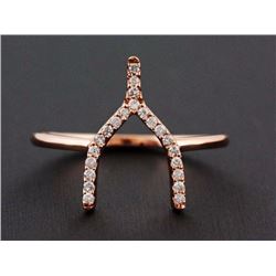 0.12ct Round Pavé Diamond 14K Rose Gold WISHBONE Statemet Band Ring - Size 6.5