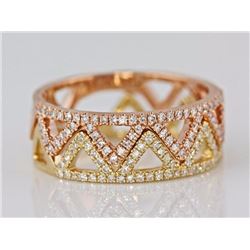 14K Yellow & Rose Gold 0.40ct Pavé Diamonds Aztec Pyramid Band Ring Set - Size 7