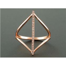 0.08ct Pavé Round Diamond 14K Rose Gold Skinny Bar Ring - Size 7 RESIZABLE