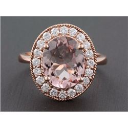3.18ct Oval Morganite 0.58ct Diamond14K Rose Gold Filigree Anniversary Ring - 7
