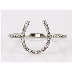 0.15ct Round Pavé Diamond in 14K White Gold Horseshoe Statemet Ring - Size 7