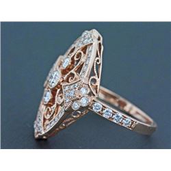 14K Rose Gold 1.05ct Bezel Pave Diamonds Medieval Filigree Cocktail Ring Size 7