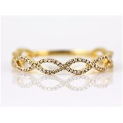 0.18ct Pavé Diamond 14K Yellow Gold Stackable Woven Braided Band Ring - Size 7