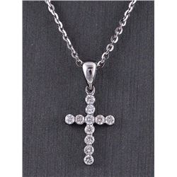0.33ct Pavé Set Diamond in 14K White Gold Cross Pendant Necklace - 16"