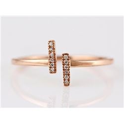 0.04ct Pavé Diamonds in 14K Rose Gold Double Bar T Cuff Ring - Size 7