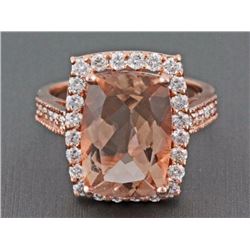 6.68ct Cushion Morganite with Diamond in 14K Rose Gold Anniversary Ring - 6.5