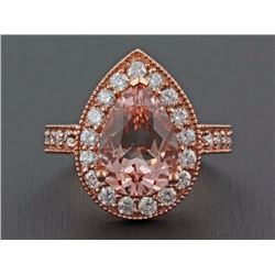 3.44ct Pear Morganite & Diamond 14K Rose Gold Wedding Anniversary Ring - Size 7