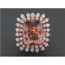14.05ct Cushion-Cut Morganite 1.77ct Diamond in 14K Rose Gold Cocktail Ring - 7