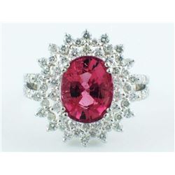 14K White Gold 4.20ct Oval Vibrant Pink Tourmaline & Diamond Cocktail Ring 7