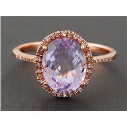 2.63ct Faceted Oval Pink Amethyst & Diamonds 14K Rose Gold Halo Ring COSTUMIZED