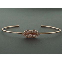 14K Rose Gold 0.19ct Pavé Round Diamond "Sweet Lips" Cuff Bracelet - 6.5"