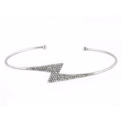14K White Gold 0.27ct Pavé Diamond Lightning Bolt Cuff Bracelet 6.5" ADJUSTABLE