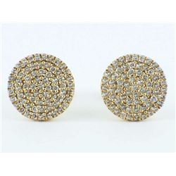 0.35ct Micro Pavé Round Diamonds 14K Yellow Gold Disc Plate Stud Earrings 8.5mm