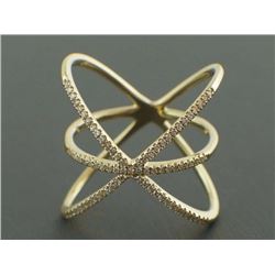 0.22ct Pave Round Diamond 14K Yellow Gold CrissCross Bar Knuckle X Ring - Size 7