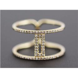 0.20ct Pavé Diamonds Two Vertical Bars 14K Yellow Gold Double Band Ring Size 6.5