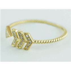 14K Yellow Gold 0.07ct Micro Pave Diamonds Arrow Band Ring - Size 7