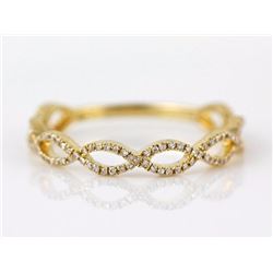 0.18ct Pavé Diamond 14K Yellow Gold Stackable Woven Braided Band Ring - Size 7