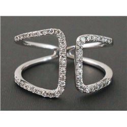 14K White Gold 0.31ct G-Not Enhanced Round Diamonds Cuff Motiff Ring - Size 8