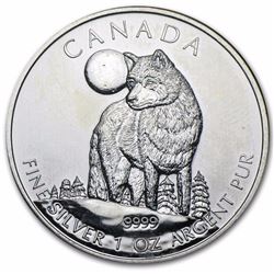 2011 1 oz Silver Canadian Wildlife Series Wolf (Abrasions, Spots)